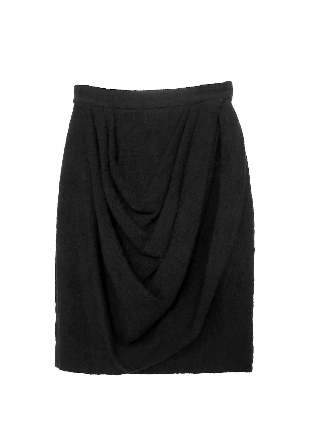 Chanel Black Draped Tweed Midi Skirt Size M