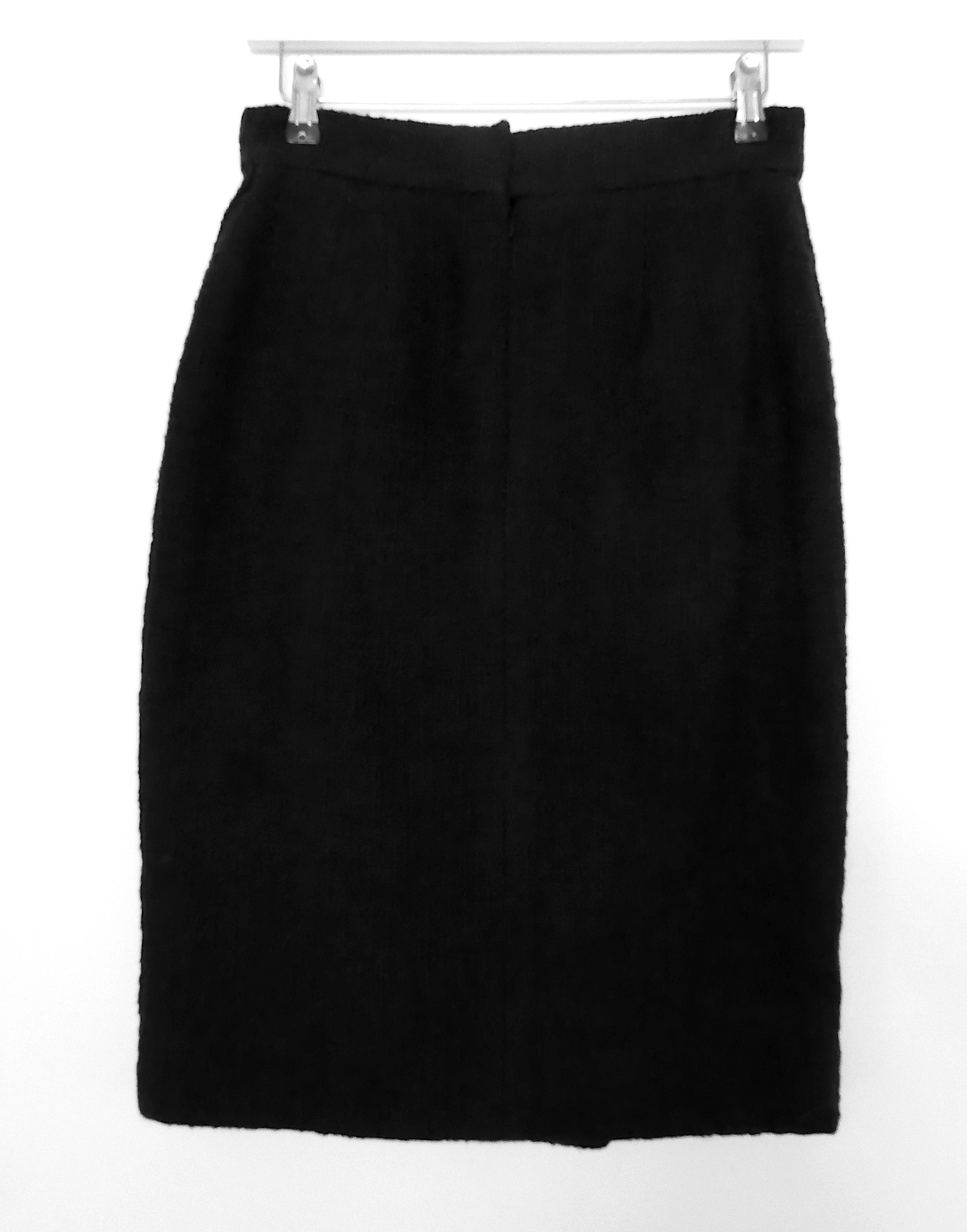 Chanel Black Draped Tweed Midi Skirt Size M