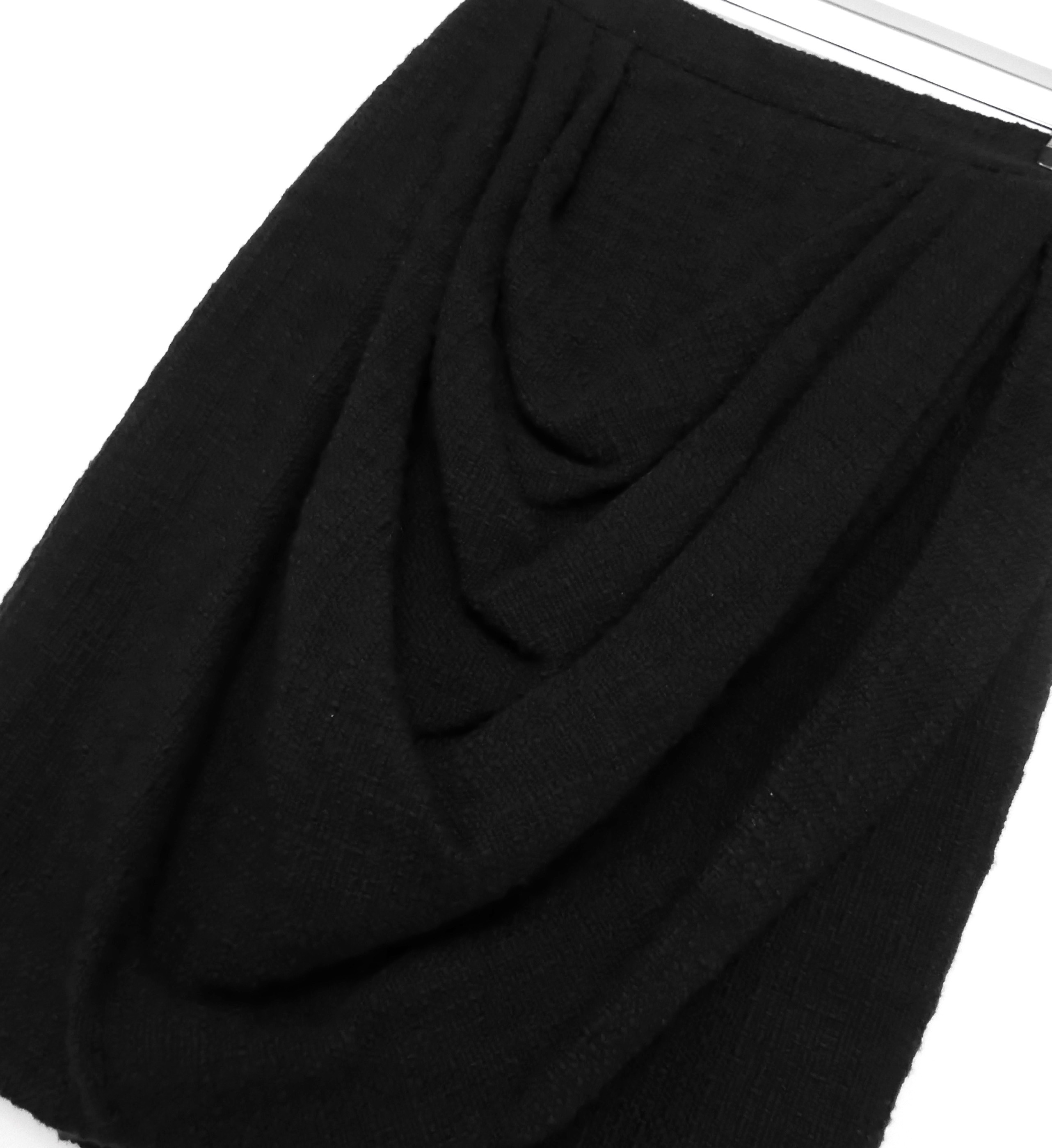 Chanel Black Draped Tweed Midi Skirt Size M