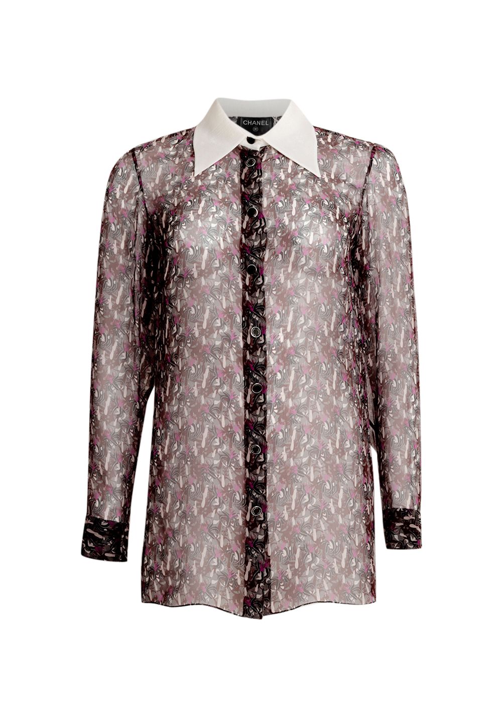 Chanel Printed Silk Shirt Size XS Black