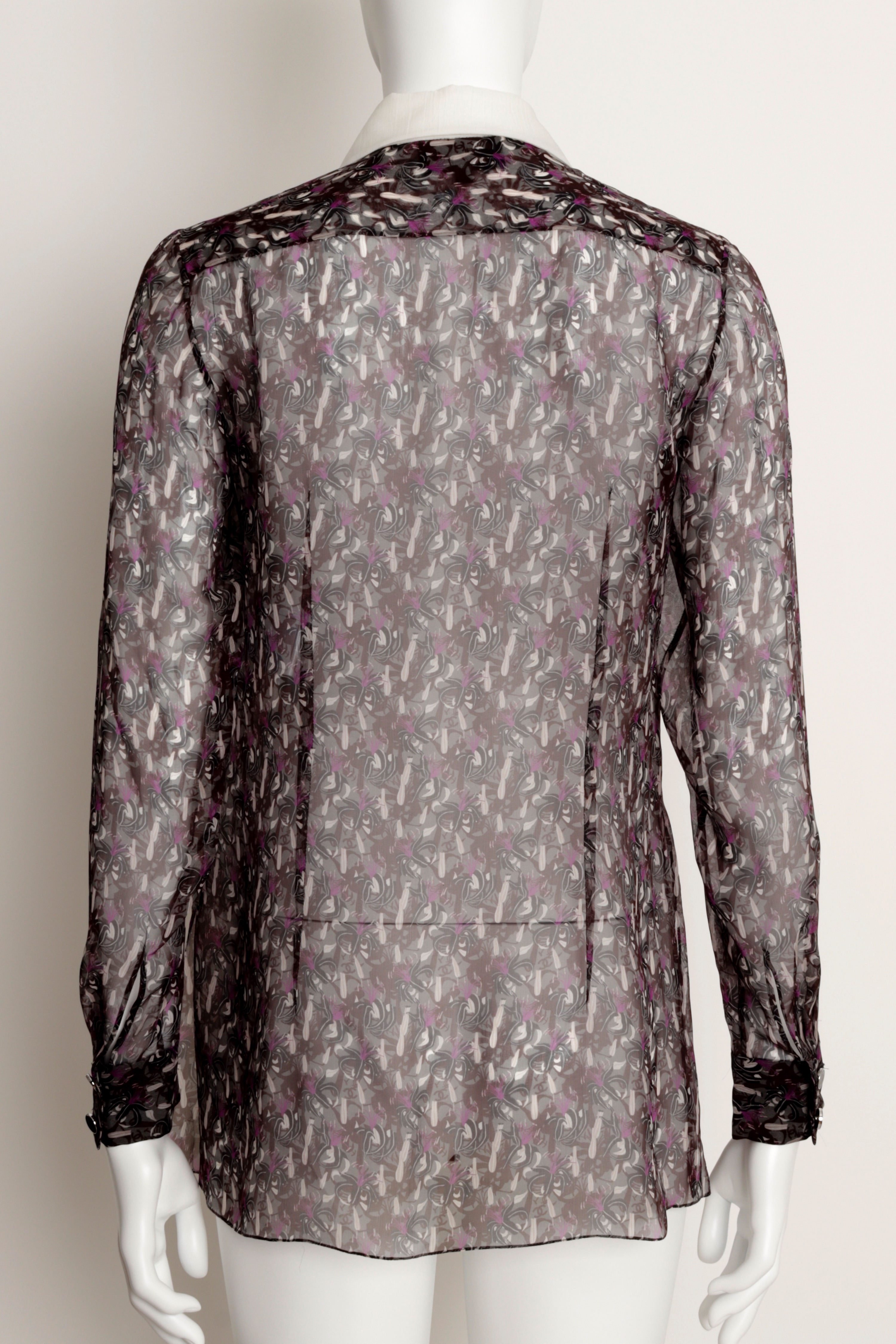 Chanel Printed Silk Shirt Size XS Black