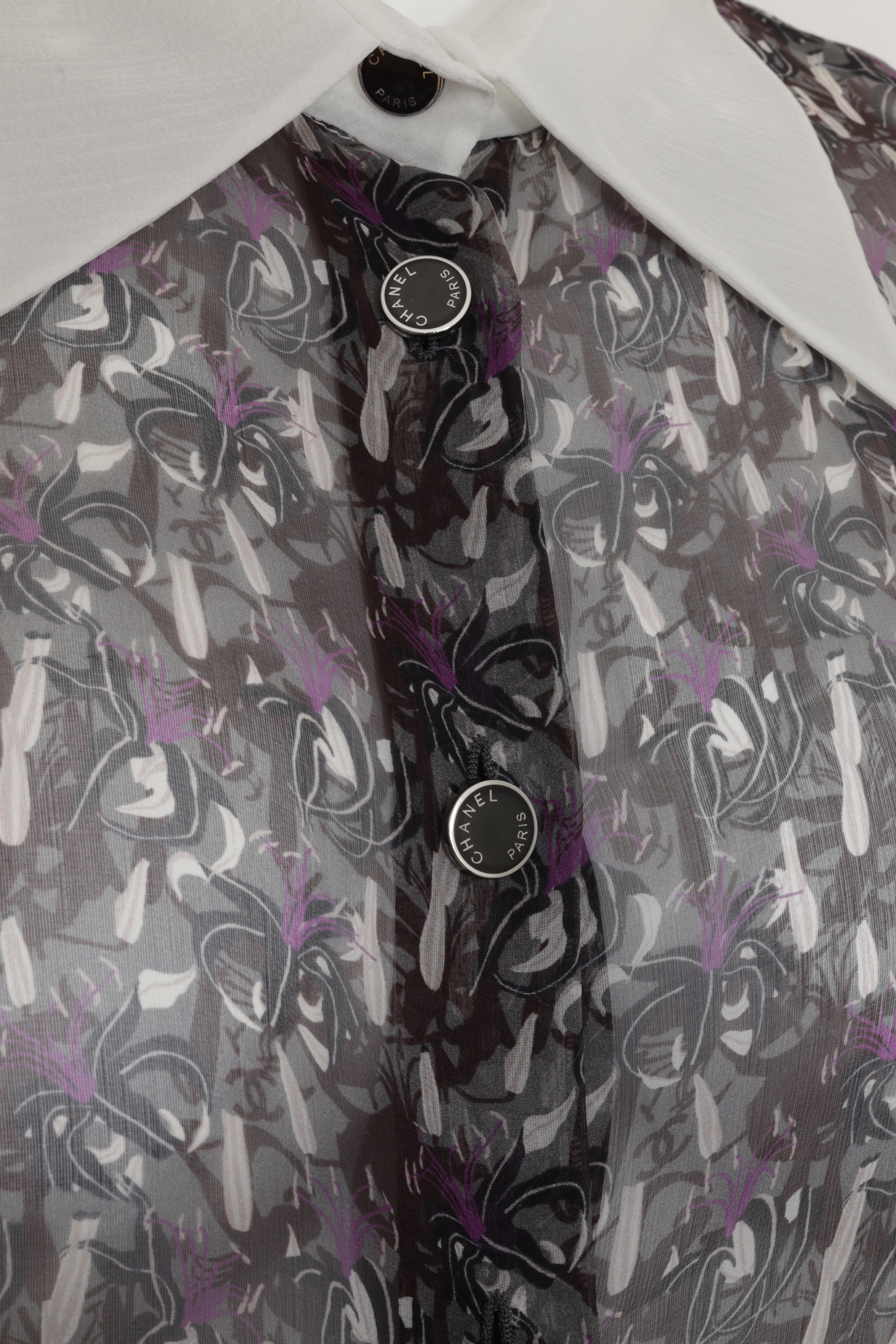 Chanel Printed Silk Shirt Size XS Black