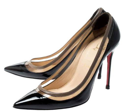 Preowned Christian Louboutin Black Patent Leather and PVC Paulina Pumps Size 395