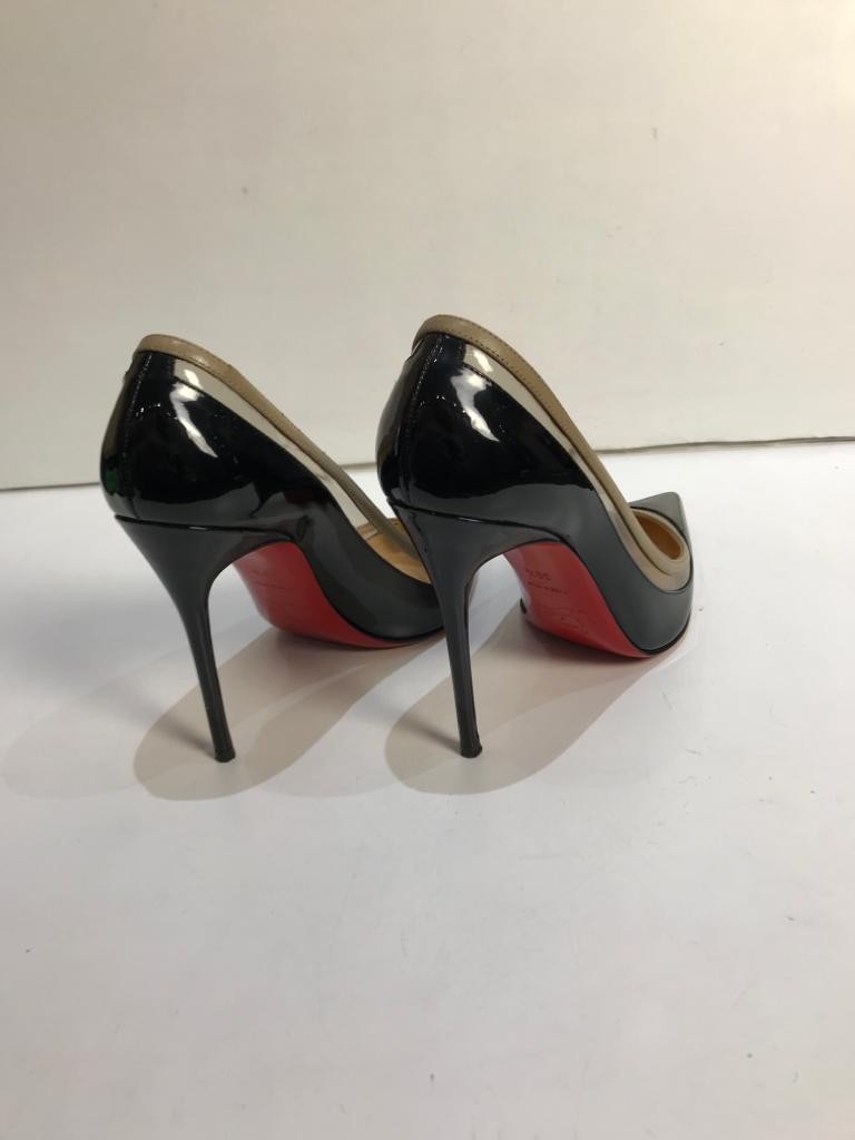 Preowned Christian Louboutin Black Patent Leather and PVC Paulina Pumps Size 395