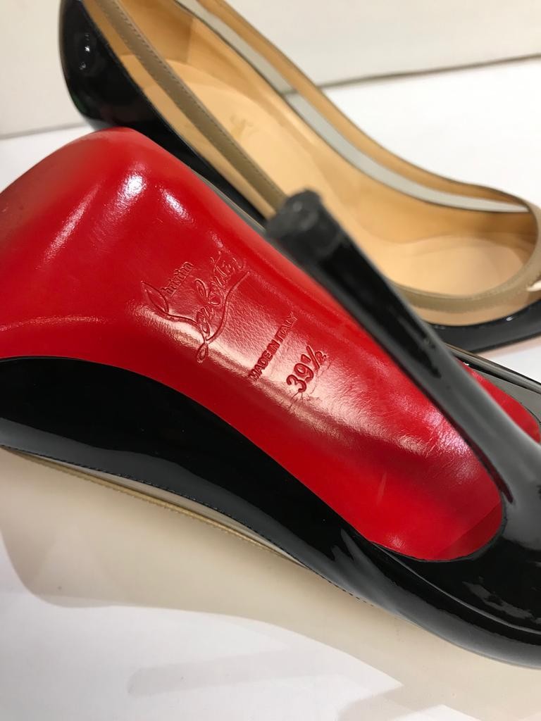 Preowned Christian Louboutin Black Patent Leather and PVC Paulina Pumps Size 395