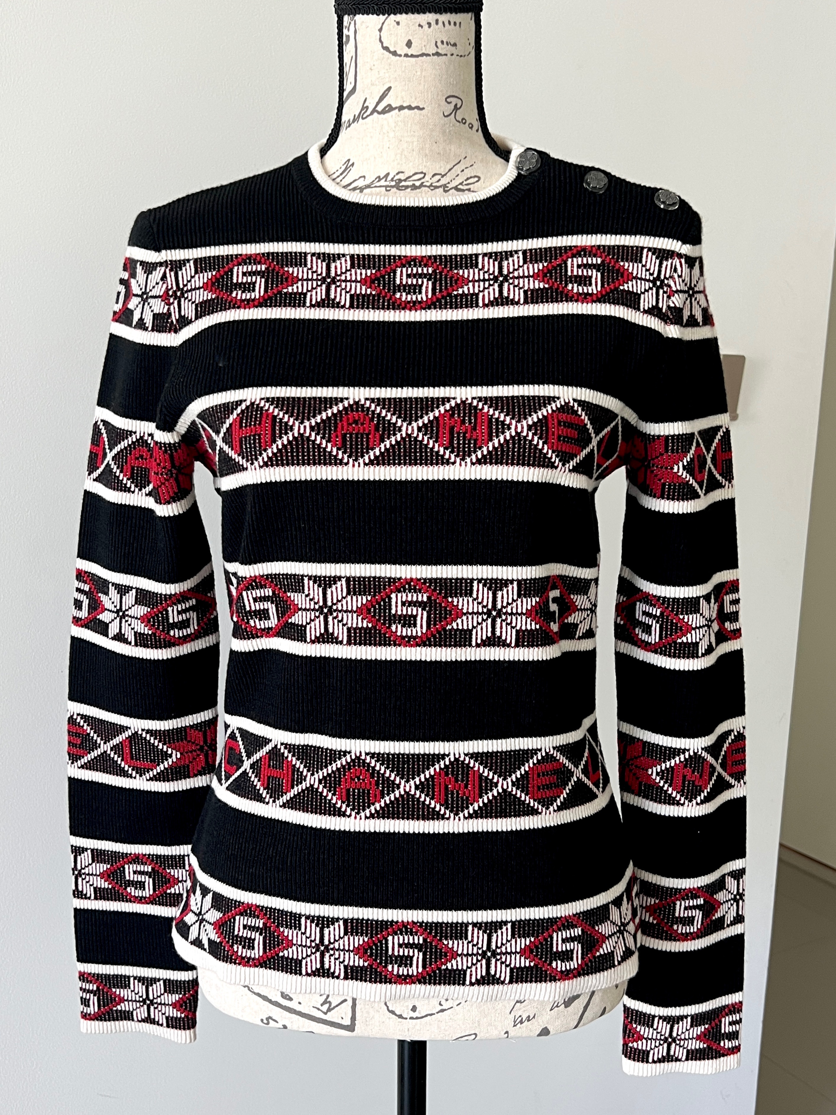 Preowned Chanel No5 Snowflake Intarsia Cashmere Jumper Size XS multicolor