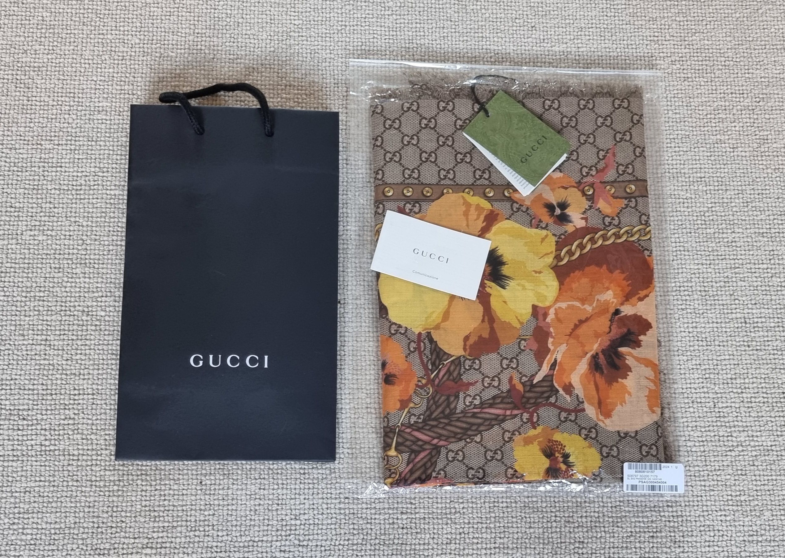 Gucci Guccissima Oshibana Panshie Shawl yellow/brown virgin wool