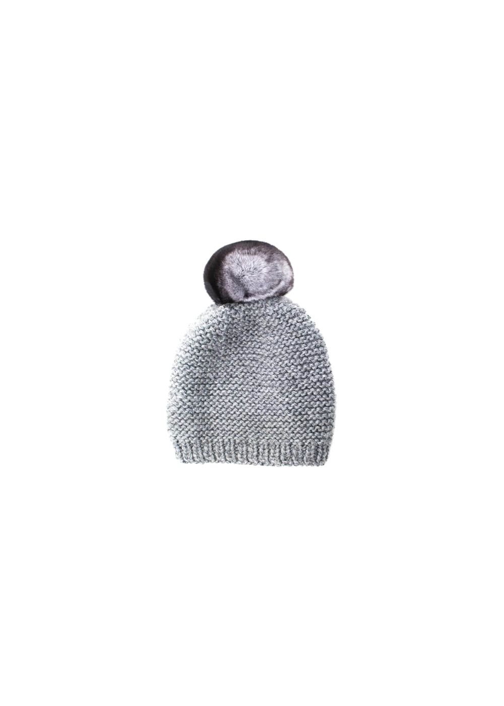 FurbySD Merino Wool Beanie with Chinchilla Pom Pom Grey fur