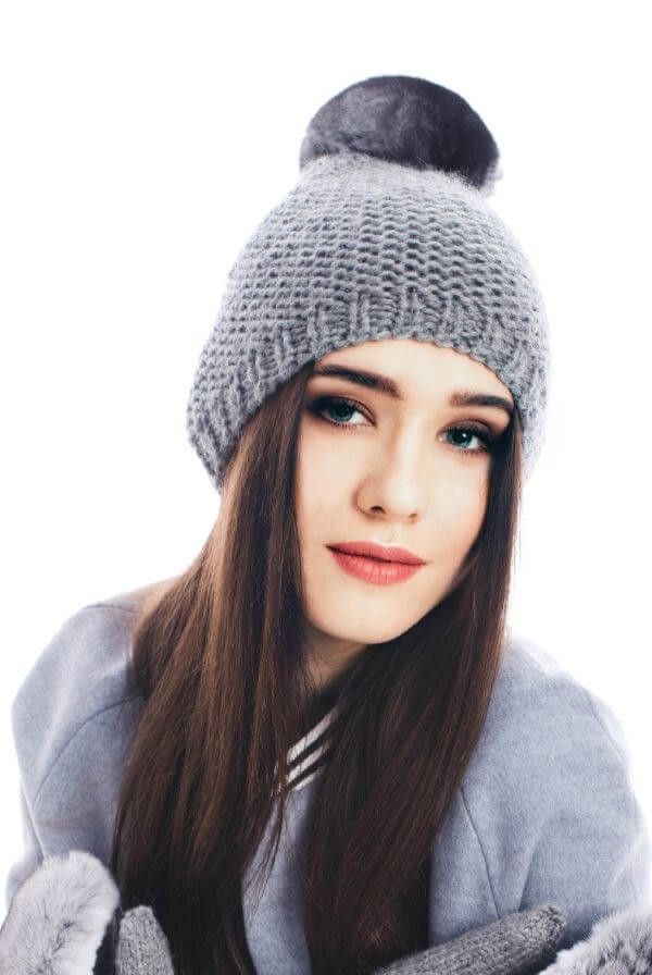 FurbySD Merino Wool Beanie with Chinchilla Pom Pom Grey fur