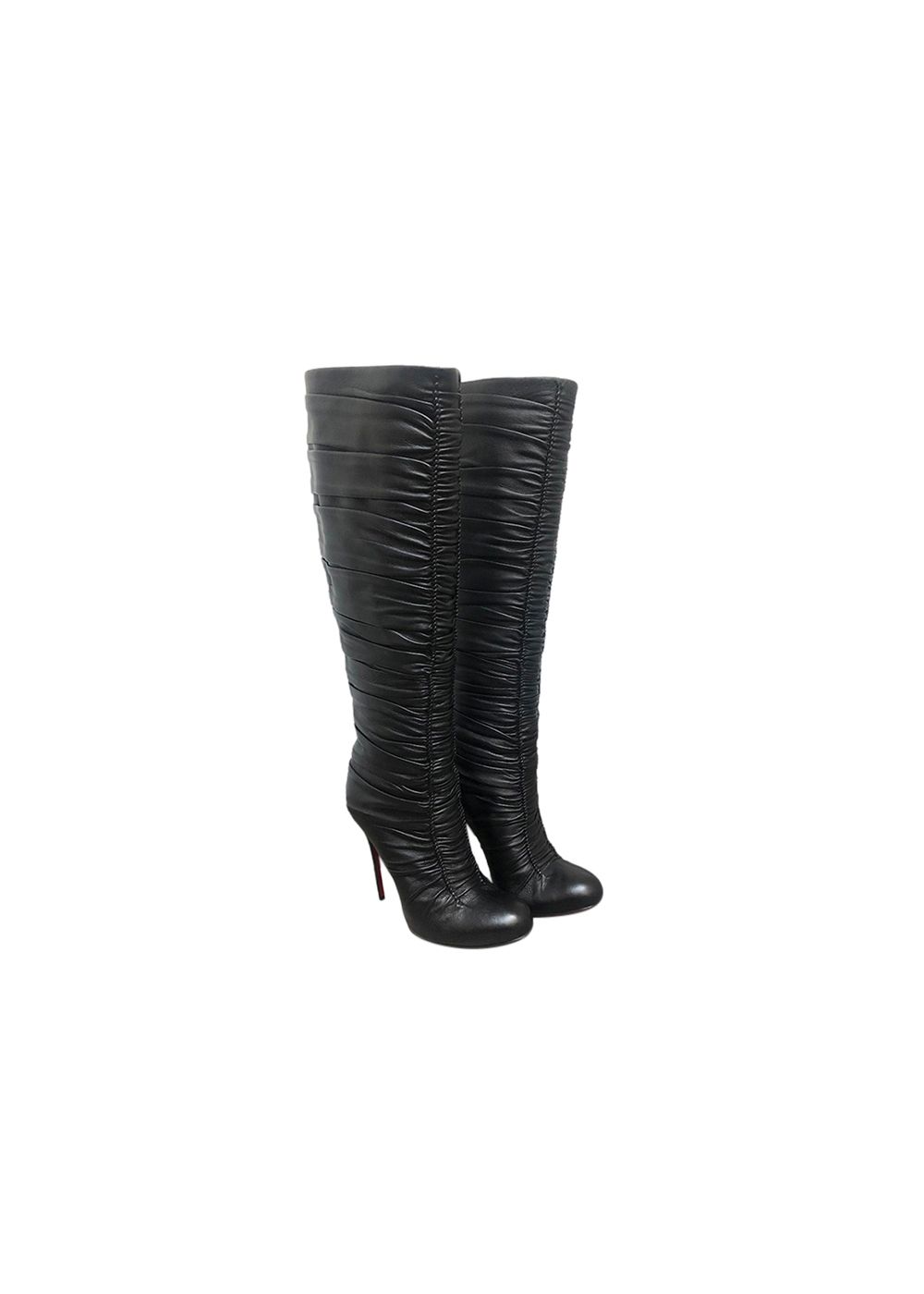 Preowned Christian Louboutin Vivazadine 120 Ruched Leather Boots Size 36 Black