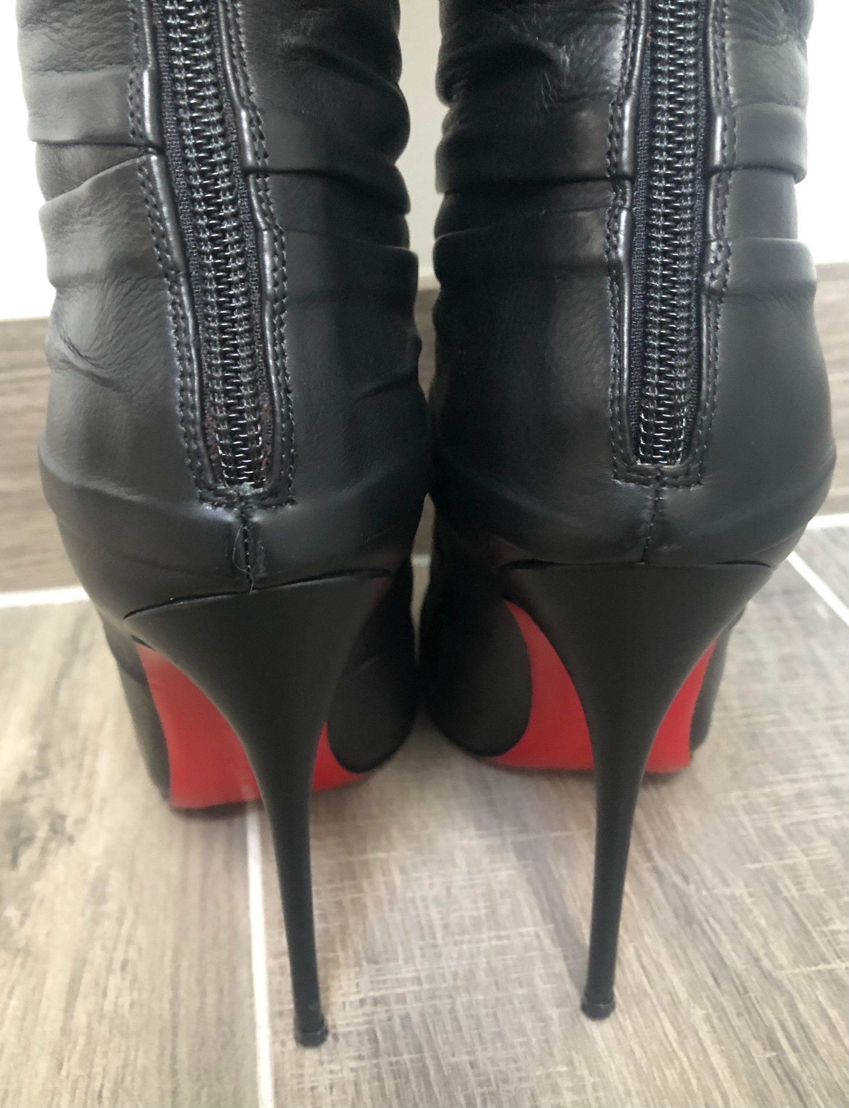 Preowned Christian Louboutin Vivazadine 120 Ruched Leather Boots Size 36 Black