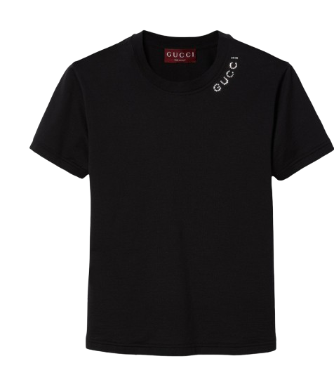 Preowned Gucci Black Crystal Logo T-Shirt Size XS cotton