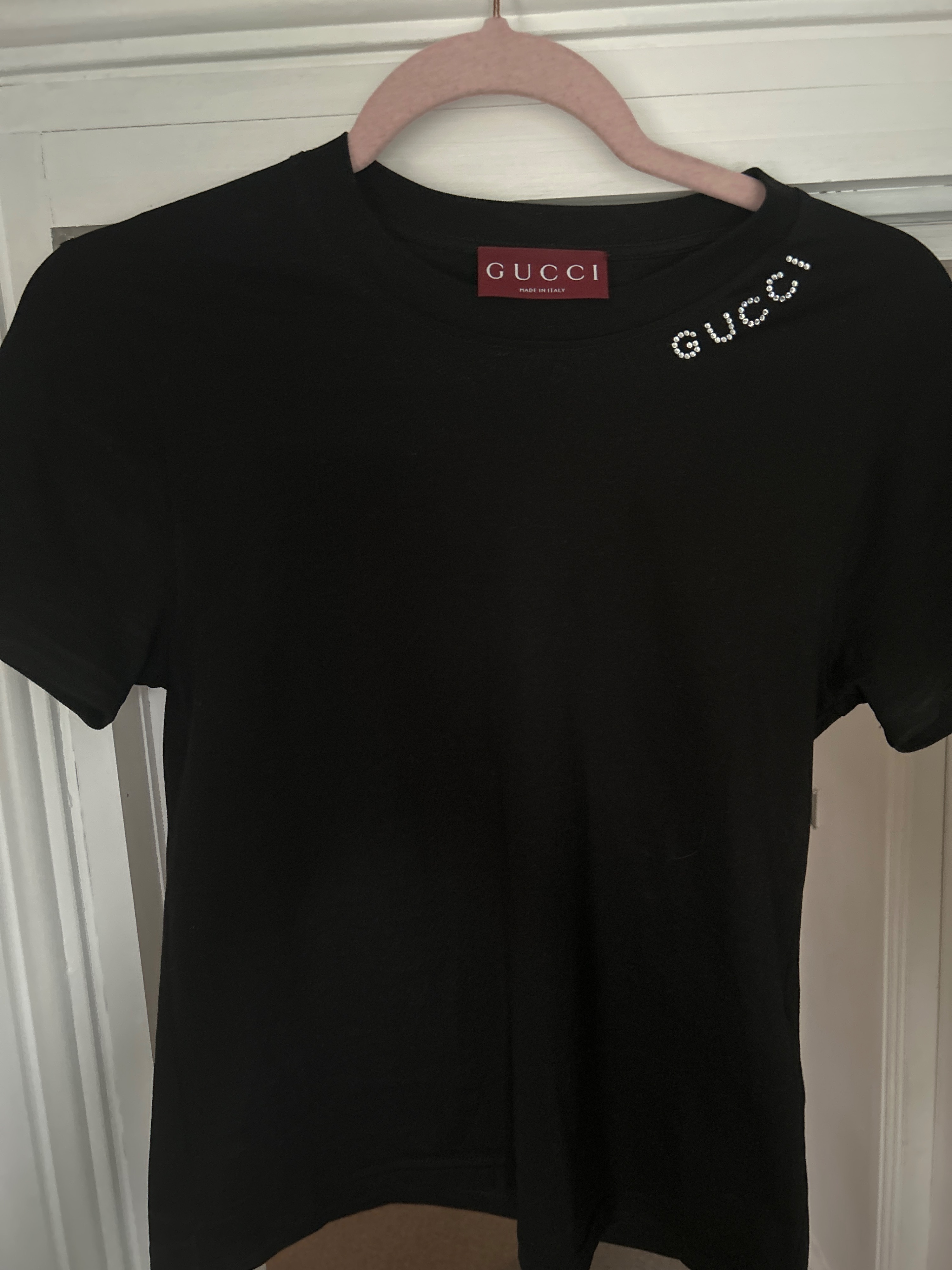 Preowned Gucci Black Crystal Logo T-Shirt Size XS cotton