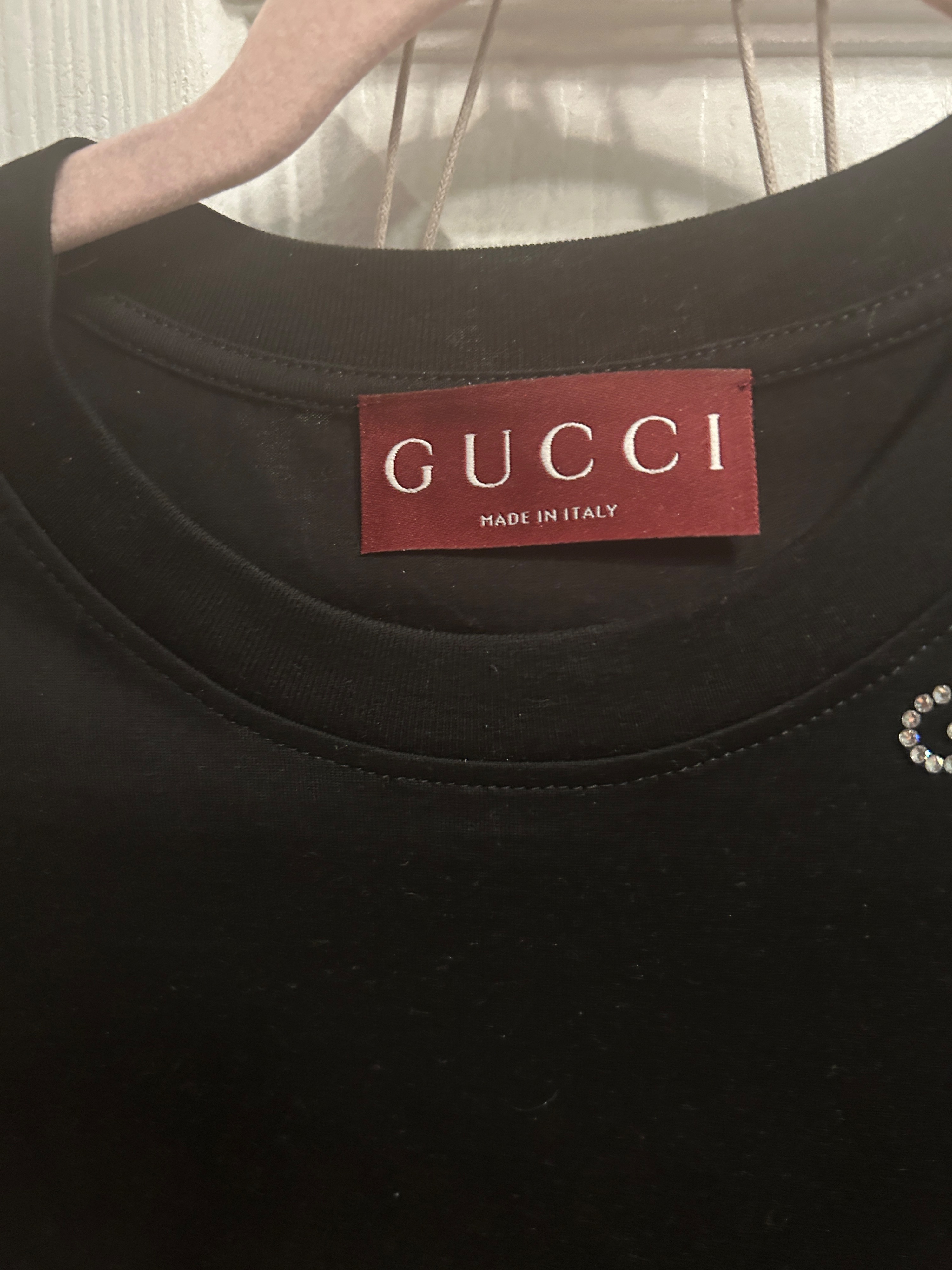 Preowned Gucci Black Crystal Logo T-Shirt Size XS cotton