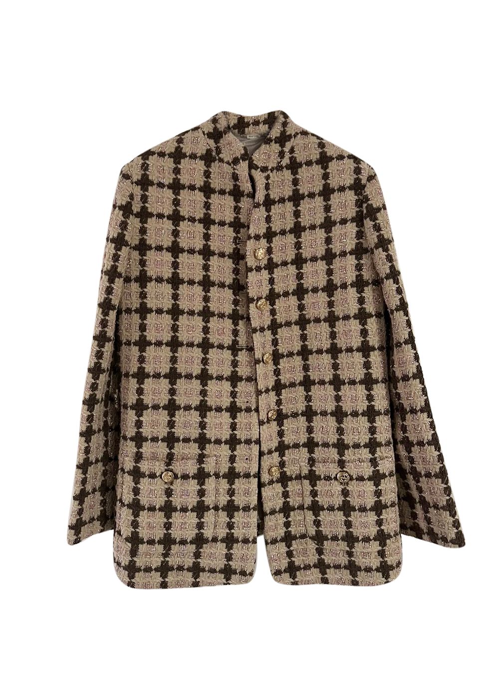 Gucci Brown Checked Tweed Jacket Size M