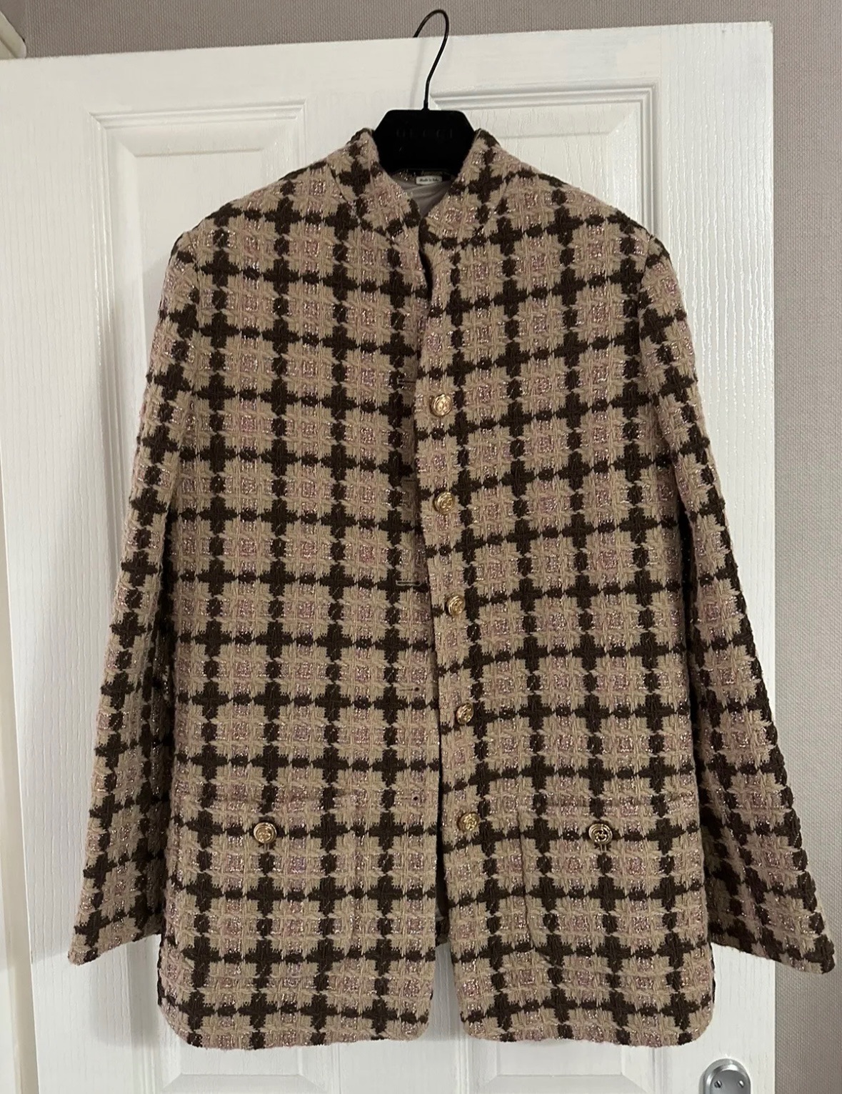 Gucci Brown Checked Tweed Jacket Size M