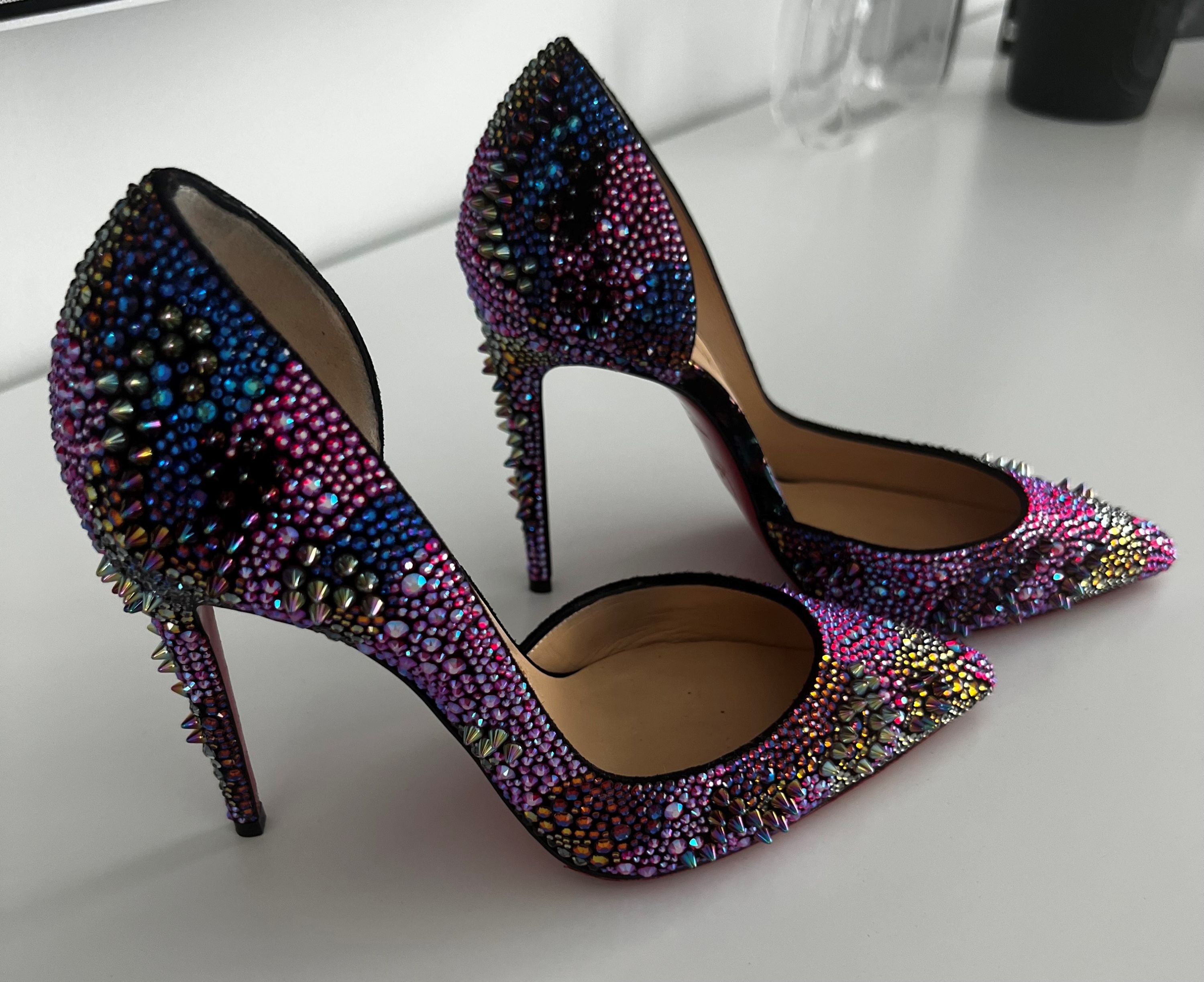 Preowned Christian Louboutin Multicolour crystal embellished Iriza Bling Bang 100 heeled pumps Size 37 Multi leather