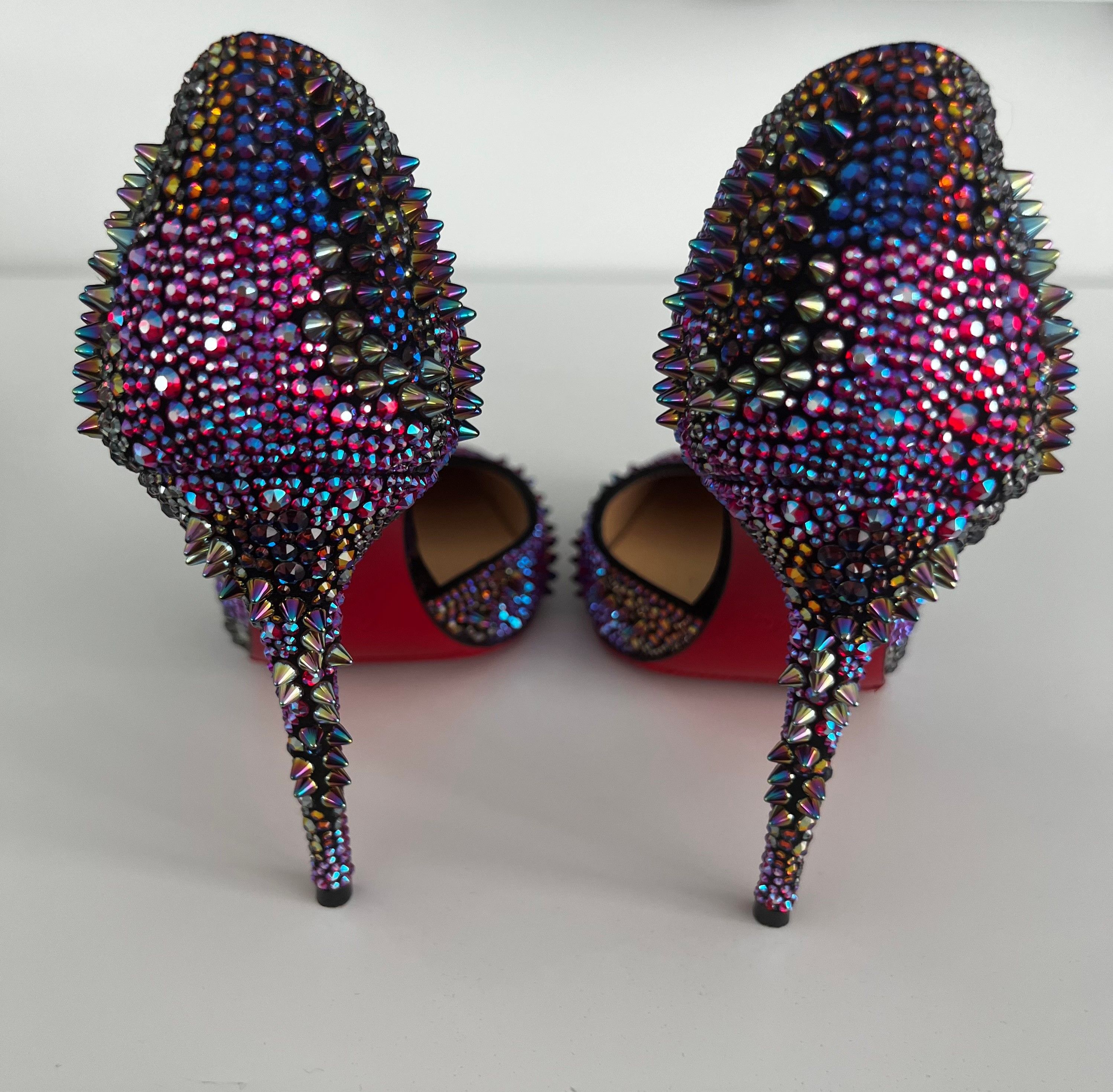 Preowned Christian Louboutin Multicolour crystal embellished Iriza Bling Bang 100 heeled pumps Size 37 Multi leather