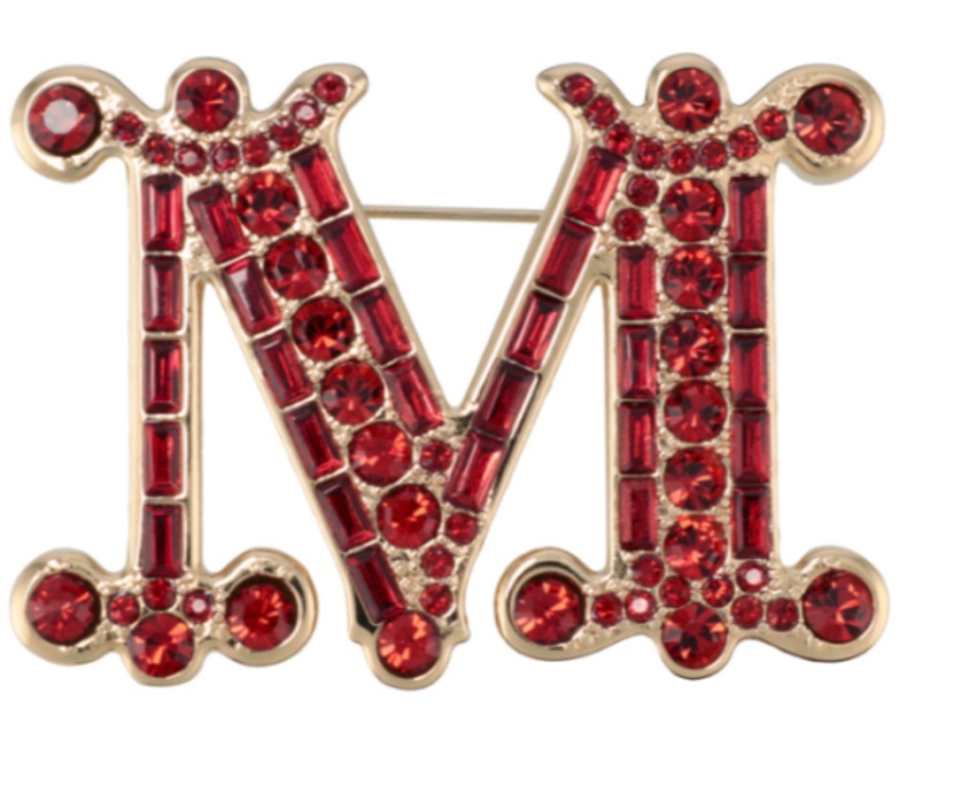 MaxMara Red Crystal M Brooch red, gold