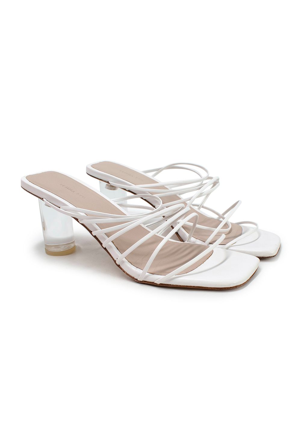 Preowned Rejina Pyo White Strappy Mules Size 36 leather