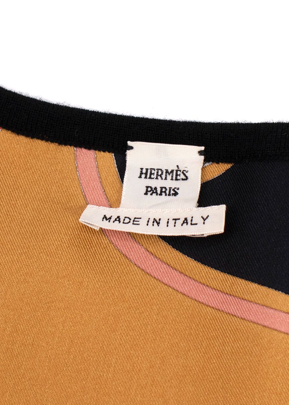 Hermes Black Short Sleeve Twillaine Top Size L black mustard silk