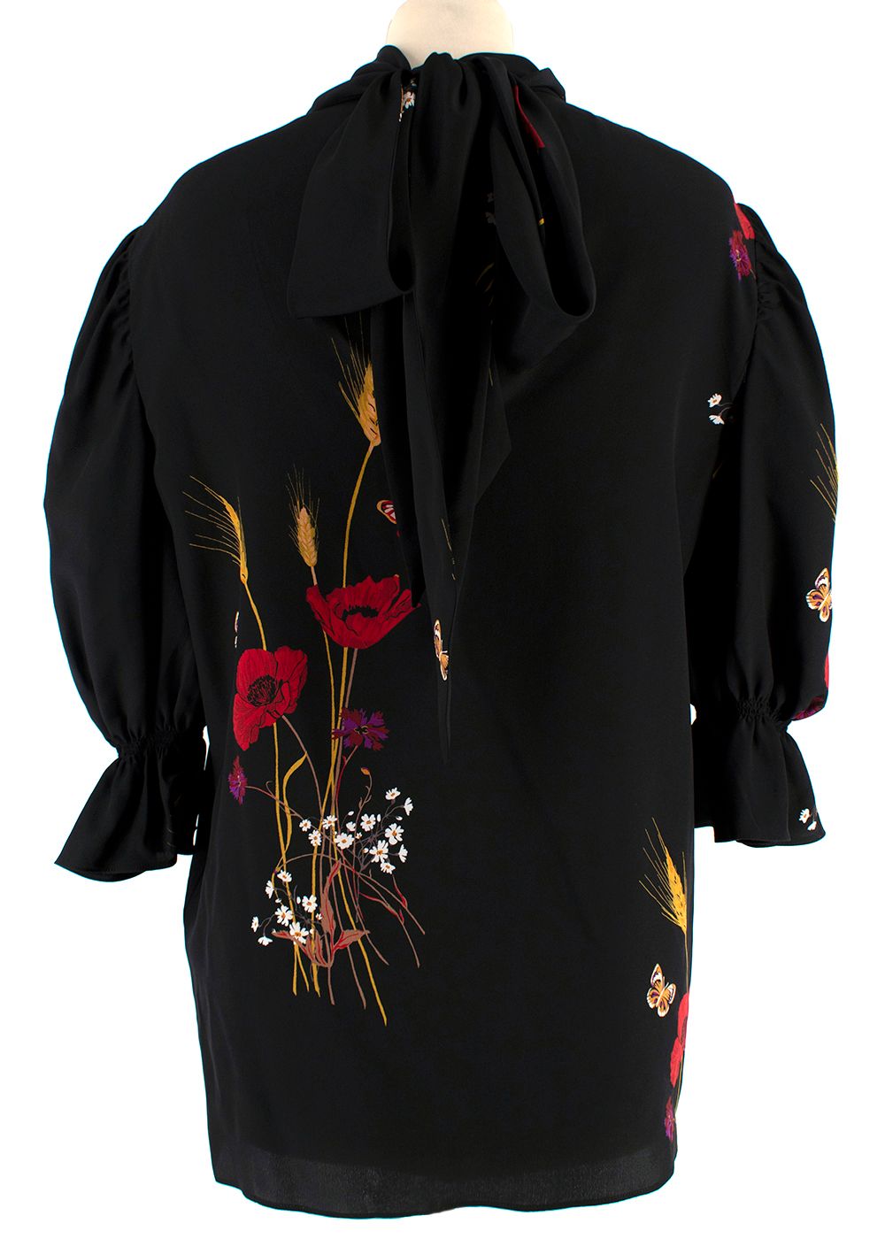 Preowned Valentino black silk floral blouse Size XS red floral