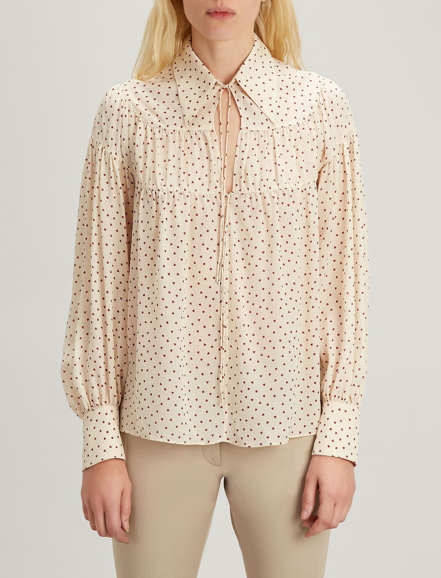 Preowned Joseph Cream heart print crepe blouse Size M Ecru silk