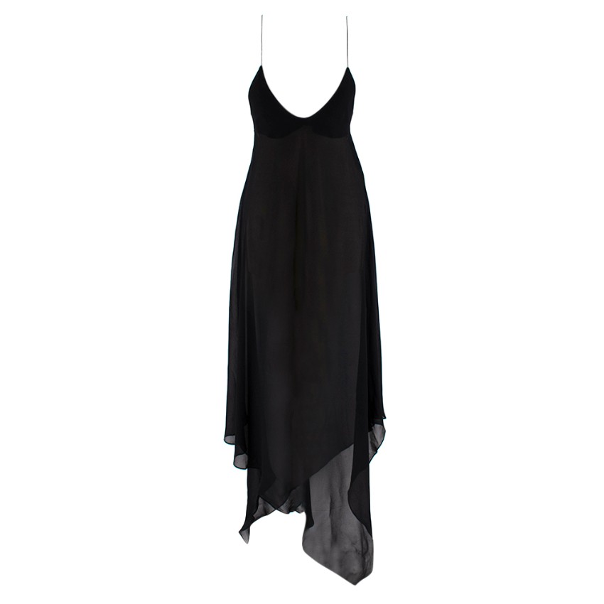 Preowned Saint Laurent Sheer Black Asymmetric Sleeveless Dress Size XXS silk