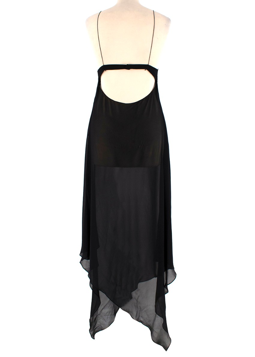 Preowned Saint Laurent Sheer Black Asymmetric Sleeveless Dress Size XXS silk