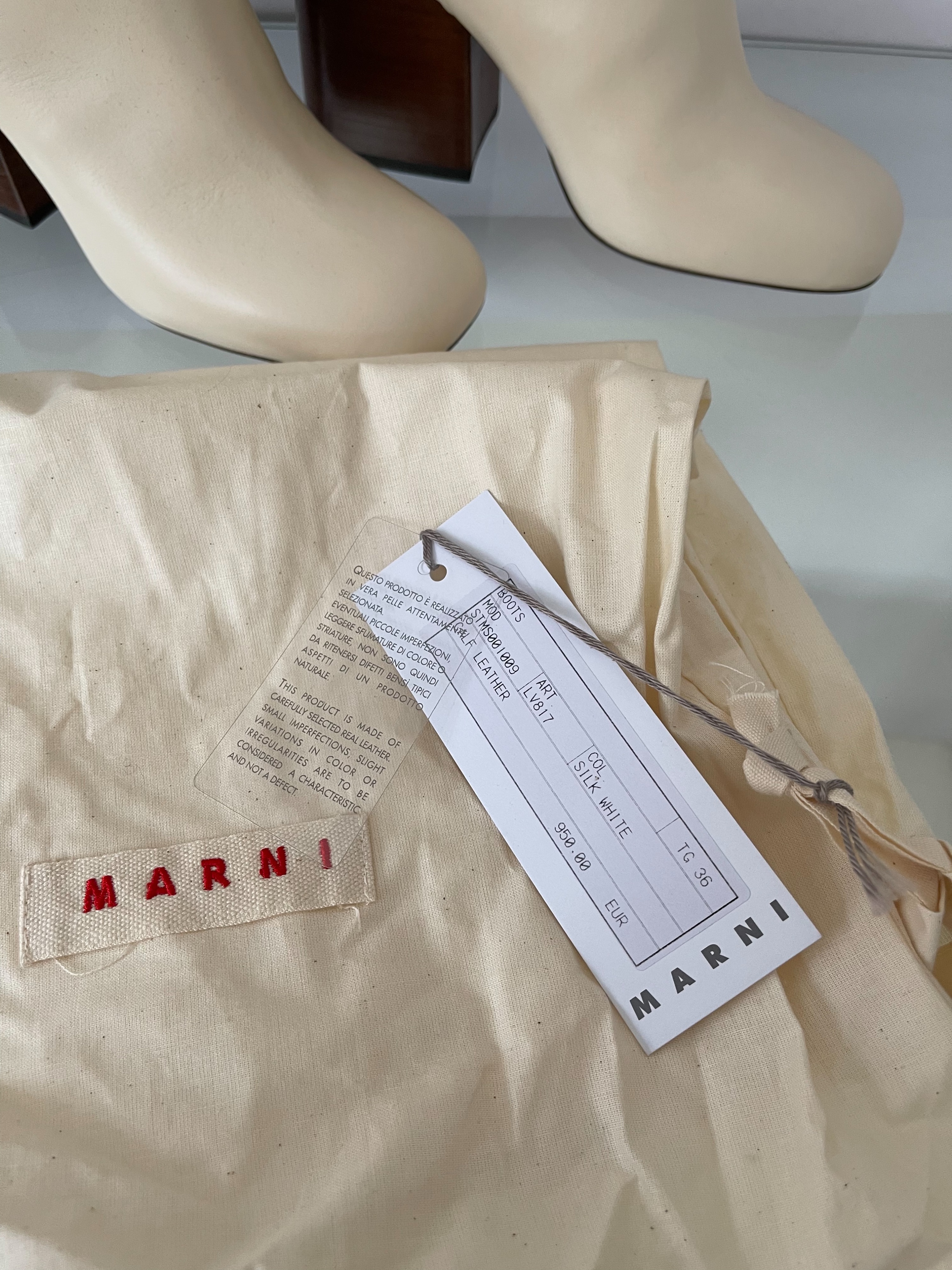 Marni Ivory Leather OTK Boots Size 36