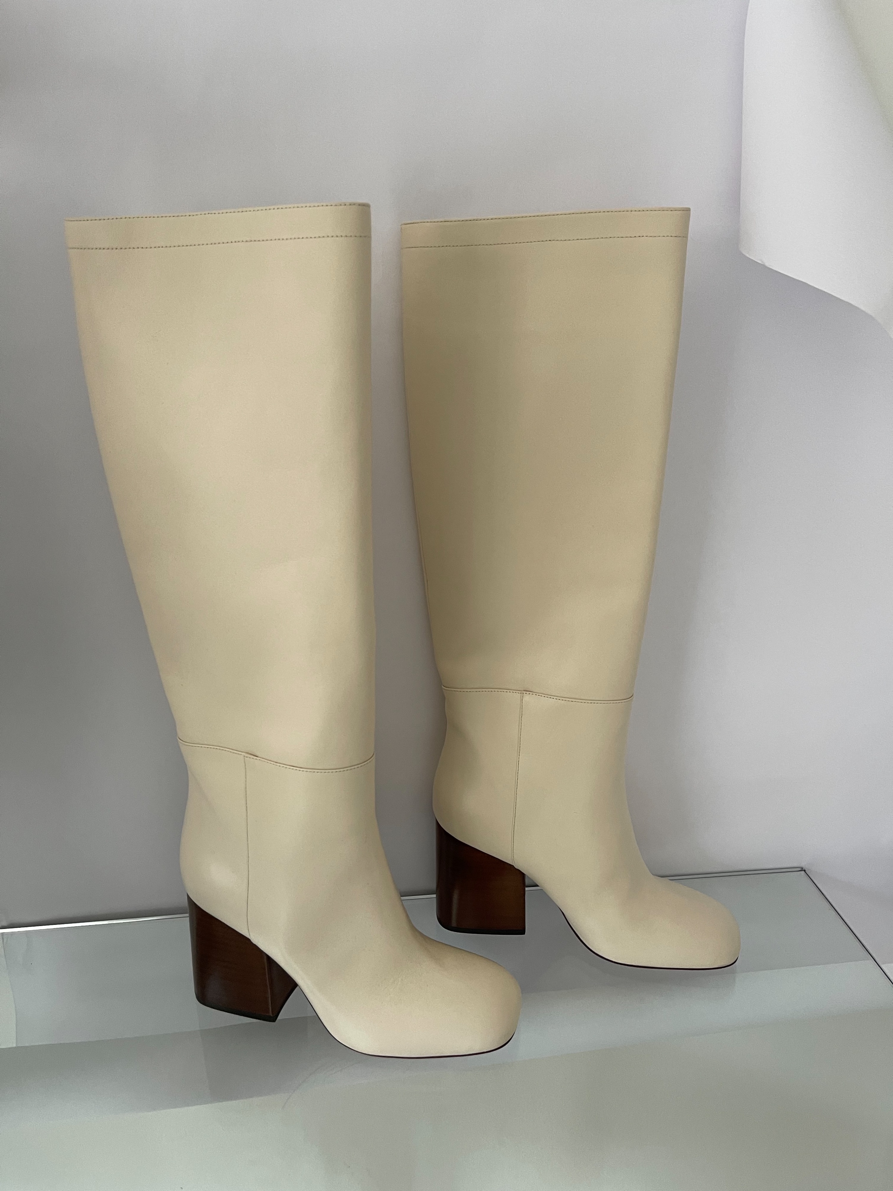 Marni Ivory Leather OTK Boots Size 36