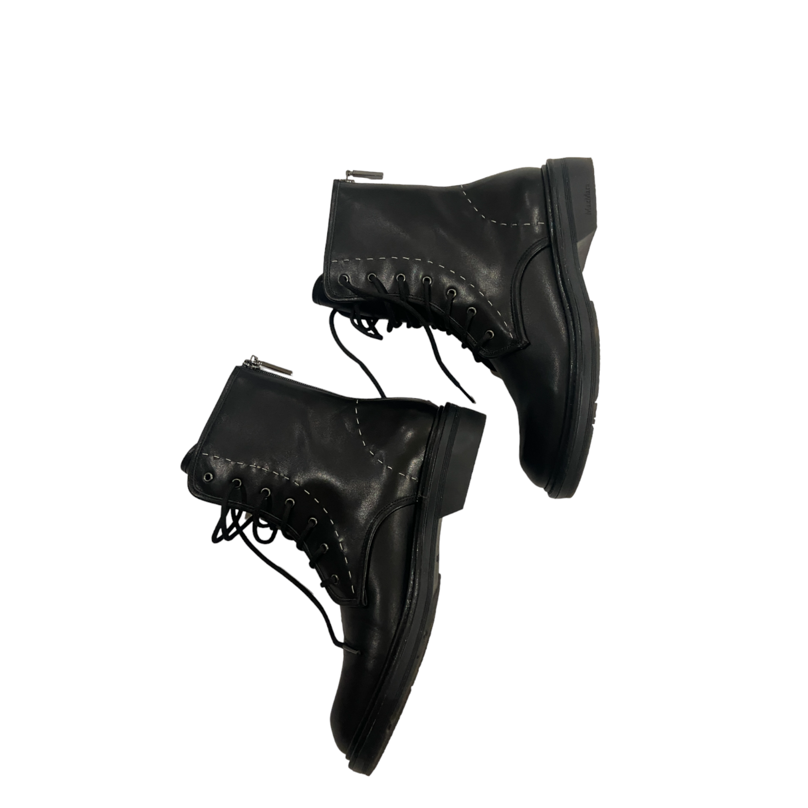 Preowned Max Mara Black Leather Combat Boots Size 39