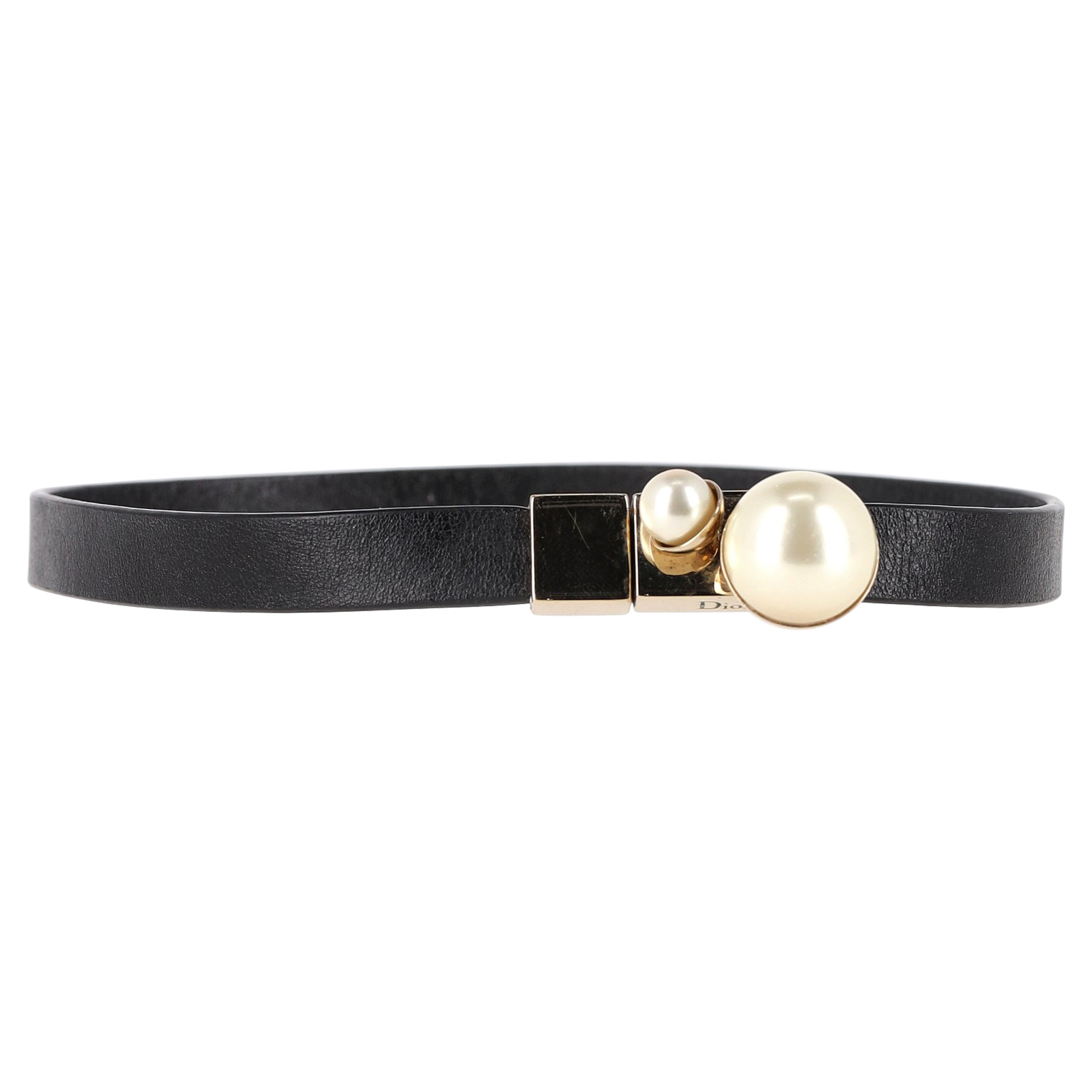 Preowned Dior Faux Pearl Mise en Dior Wrap Bracelet black leather