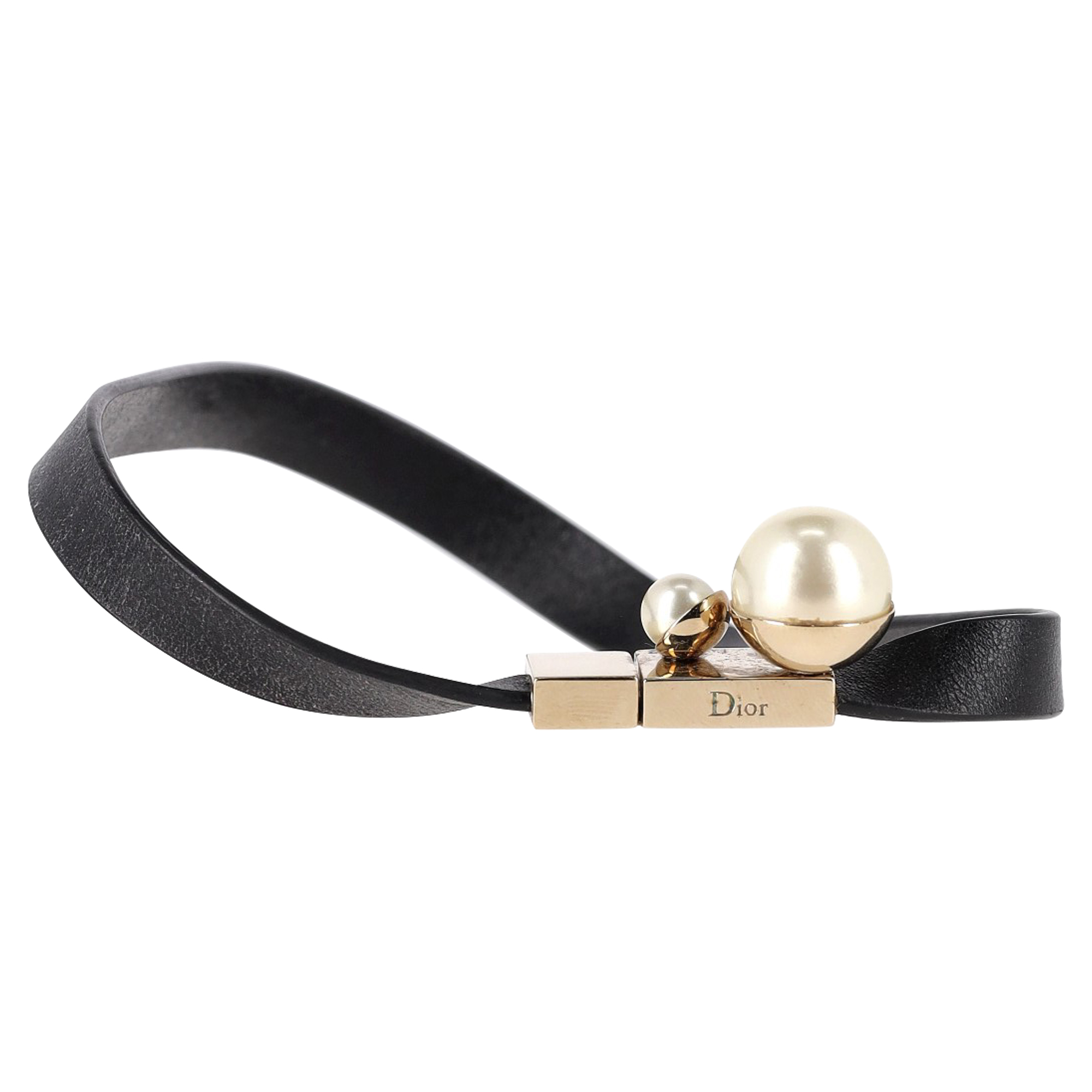 Preowned Dior Faux Pearl Mise en Dior Wrap Bracelet black leather