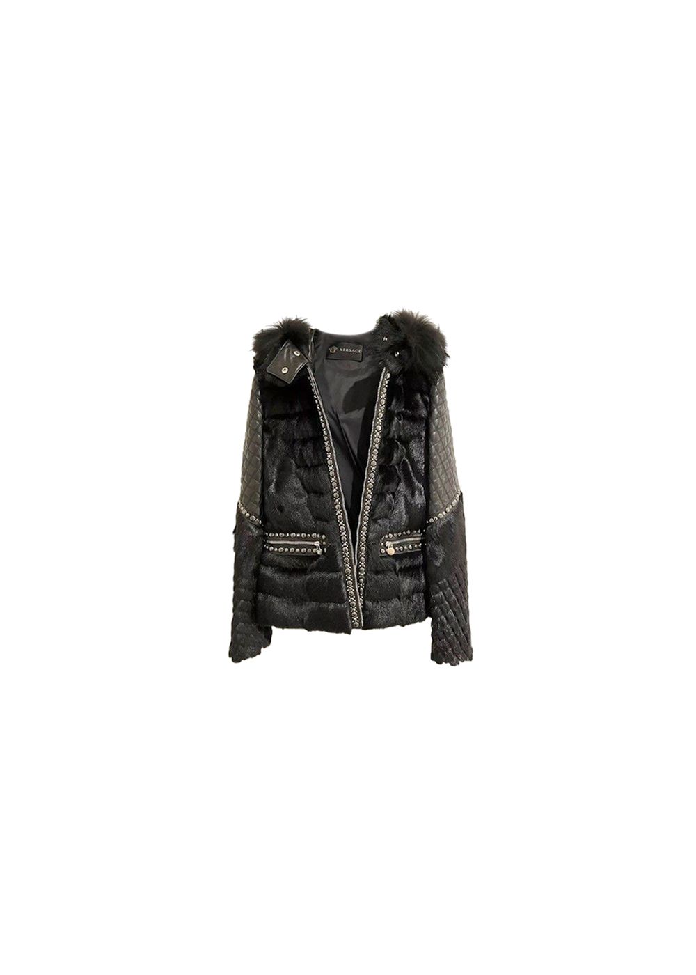 Versace Black leather  goat fur jacket Size S