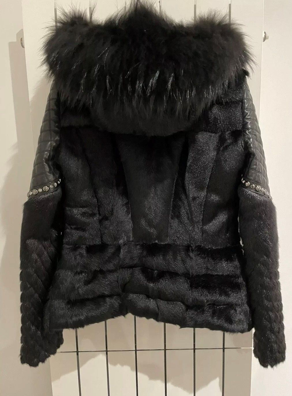 Versace Black leather  goat fur jacket Size S