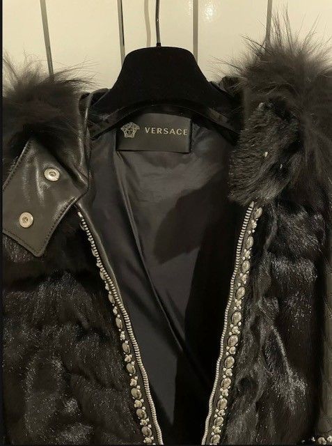 Versace Black leather  goat fur jacket Size S