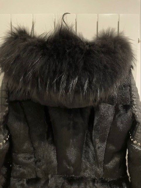 Versace Black leather  goat fur jacket Size S