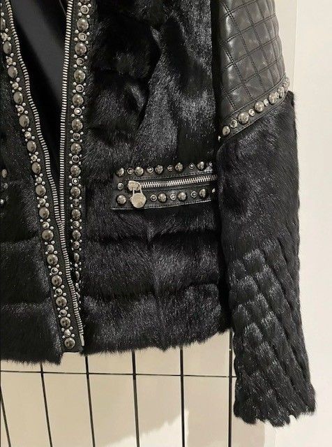 Versace Black leather  goat fur jacket Size S