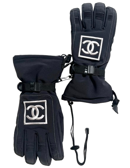 Chanel Black CC Logo Ski Gloves Size M