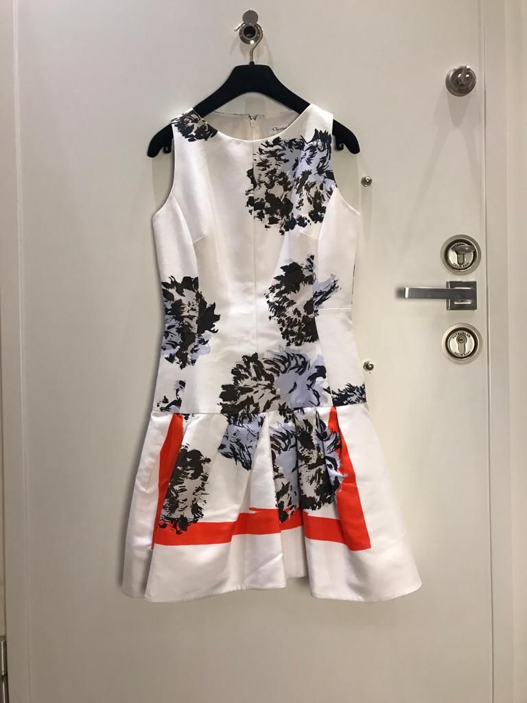 Preowned Dior Black white  red floral cotton skater dress Size S Multi