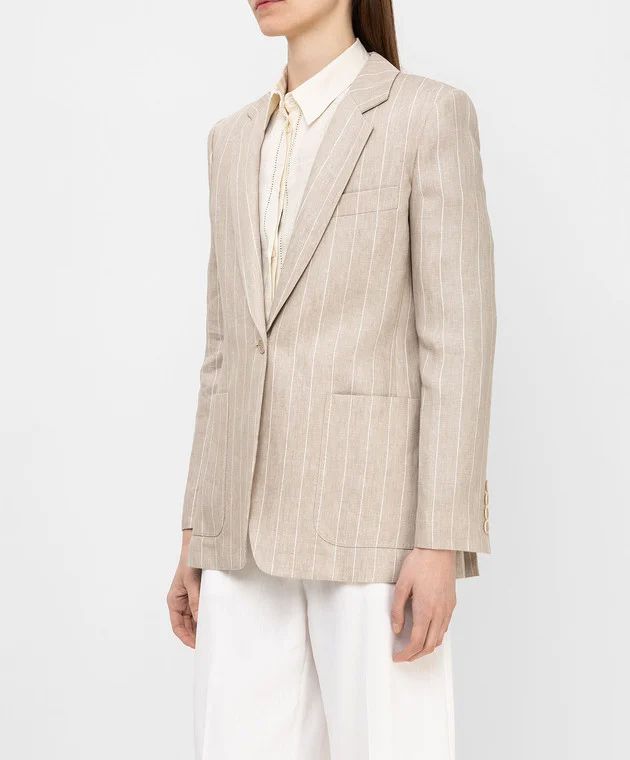 Max Mara Beige Pinstripe Marisa Single Breasted Blazer Size M linen