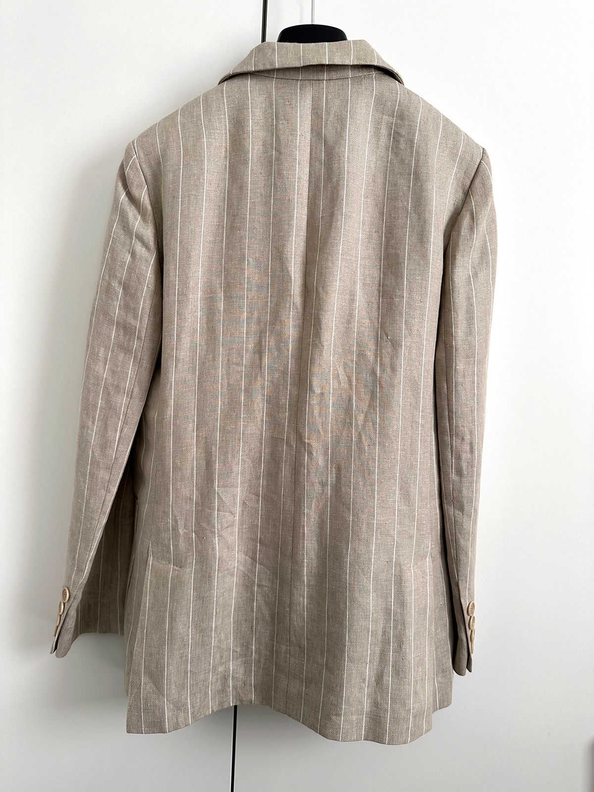 Max Mara Beige Pinstripe Marisa Single Breasted Blazer Size M linen