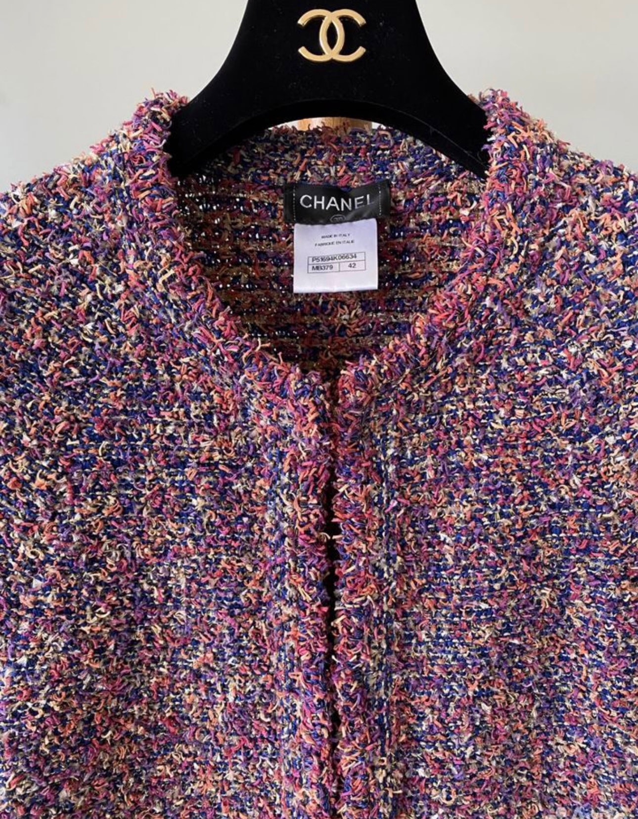 Chanel Multicoloured Tweed Jacket with CC Button Detail Size M multi