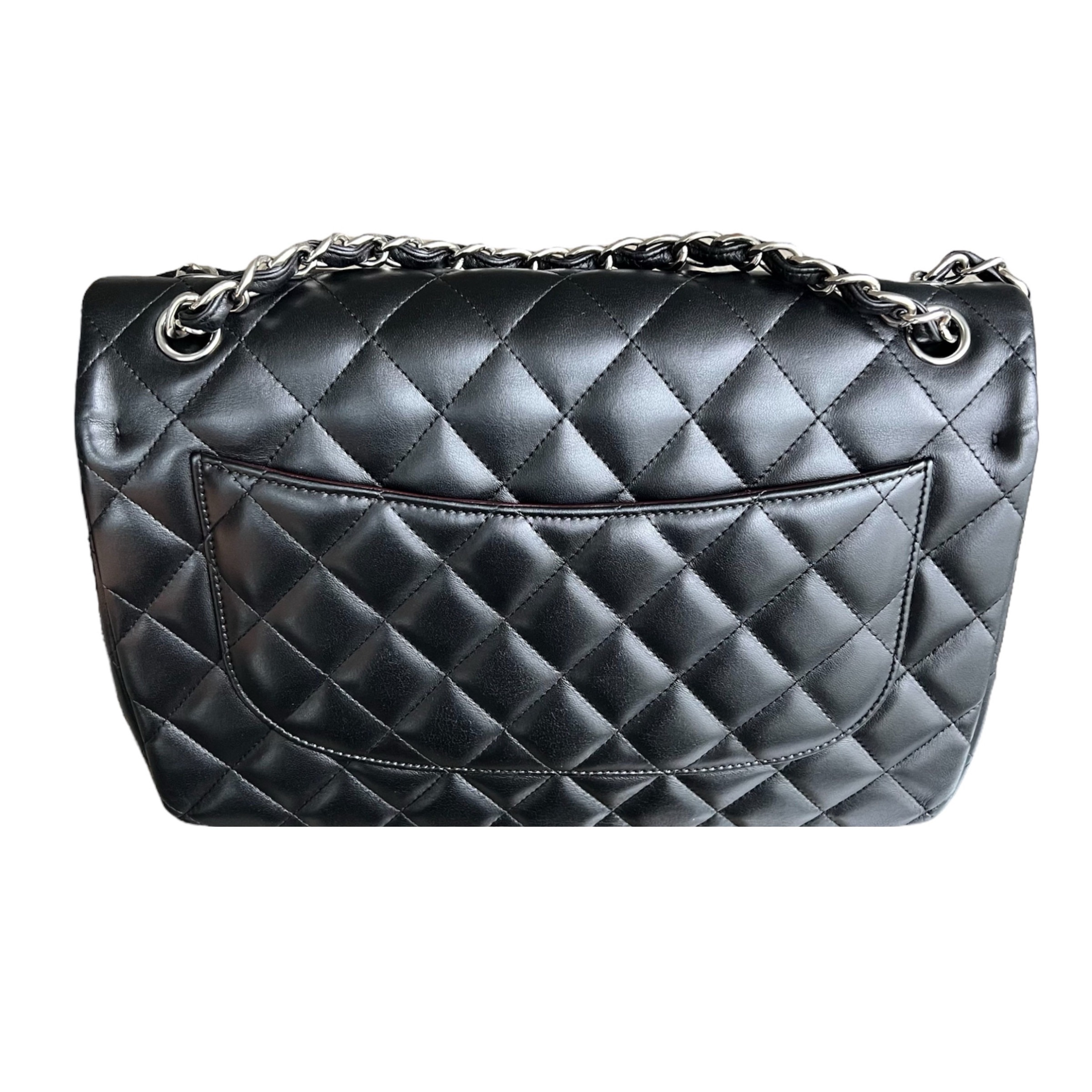 Preowned Chanel Black Lambskin Jumbo Double Flap Bag leather