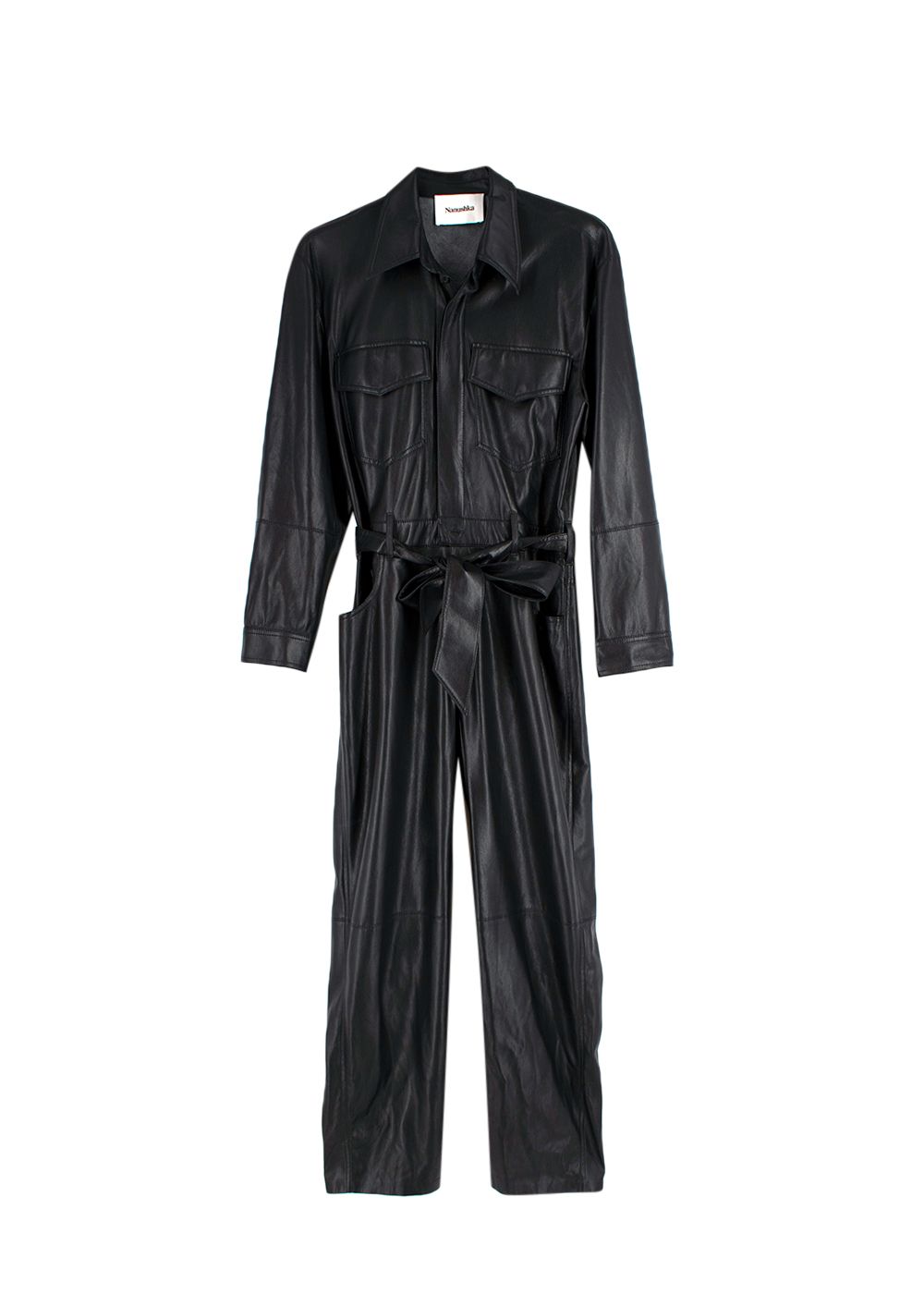 Nanushka Ashton Black Faux Leather Jumpsuit Size M polyester