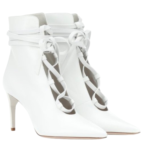 Preowned Miu Miu White Lace Up Ankle Boots Size 36 leather