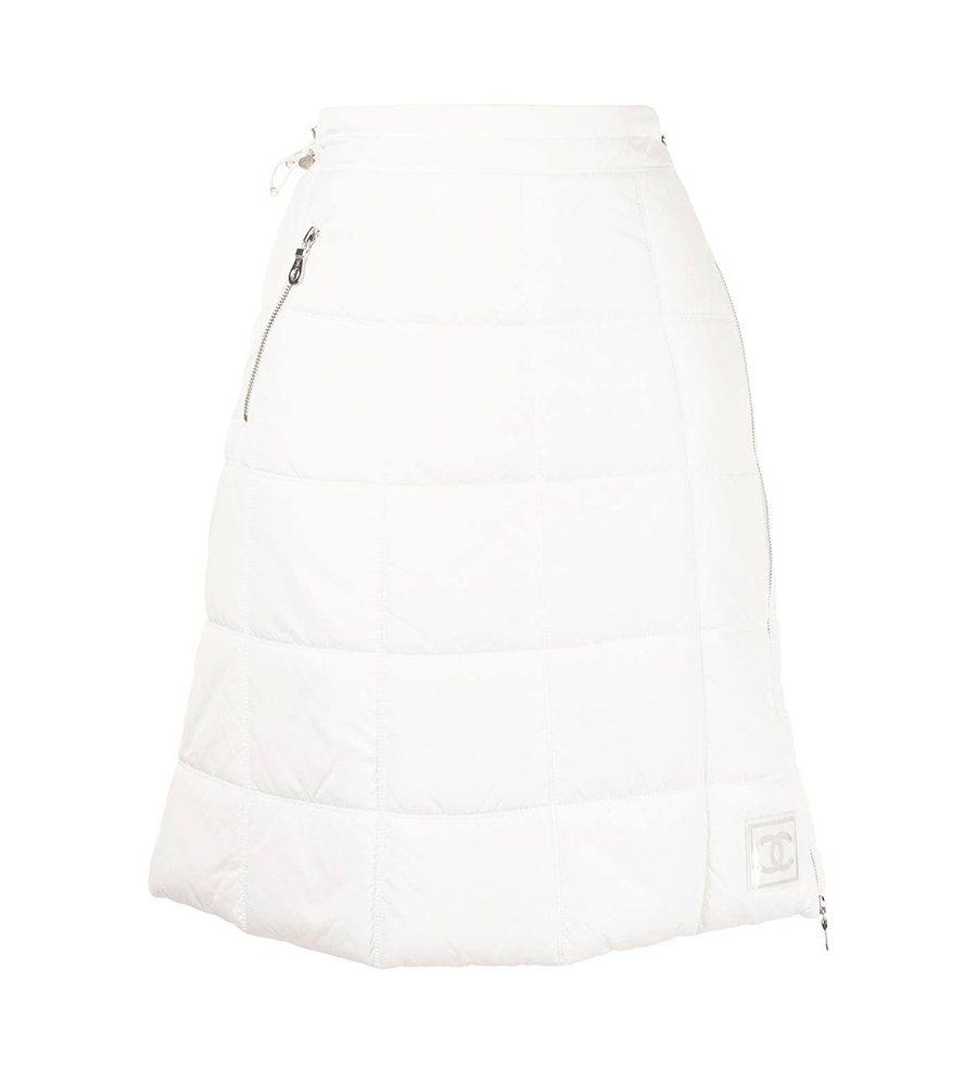 Preowned Chanel Identification White Quilted A-line Skirr Size S polyamide/lining-/polyester