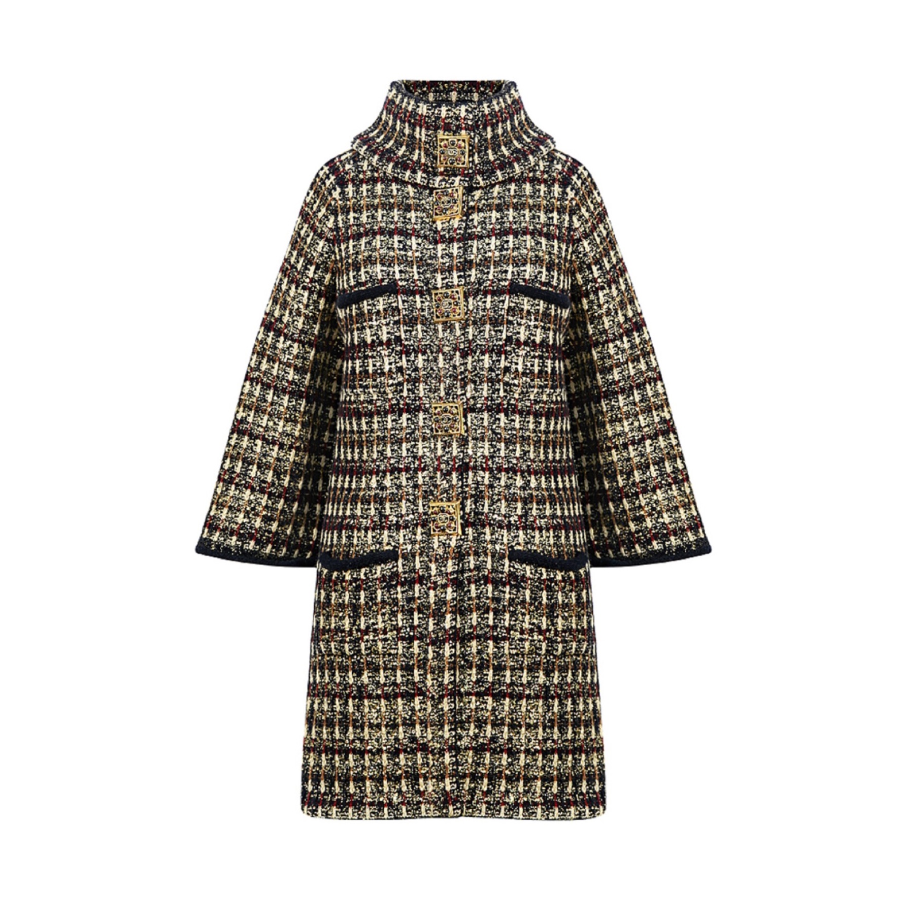 Chanel Metallic Tweed Coat with Gripoix Jewel Buttons Size S multicolor wool/cashmere