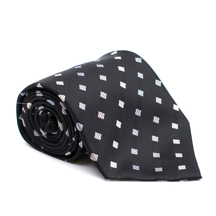 Men's Preowned Milan Collection Black Silk Polka Dot Tie